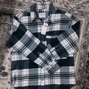 Nwt xs oversized abercrombie plaid tartan boyfriend soft af flannel shirt green